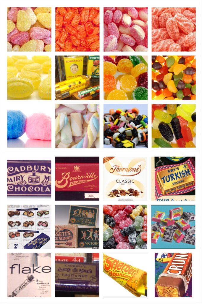 Images of sweets that would have been available in the UK in the 1920s (credit images found on google)
